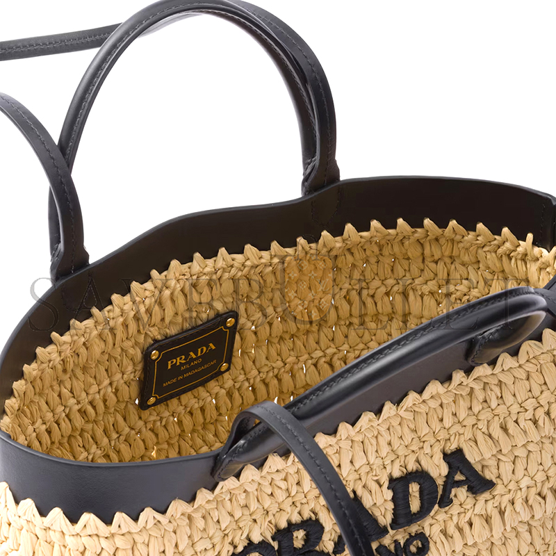 Pra*a small crochet and leather tote bag 1bg501 (21*16*10cm)